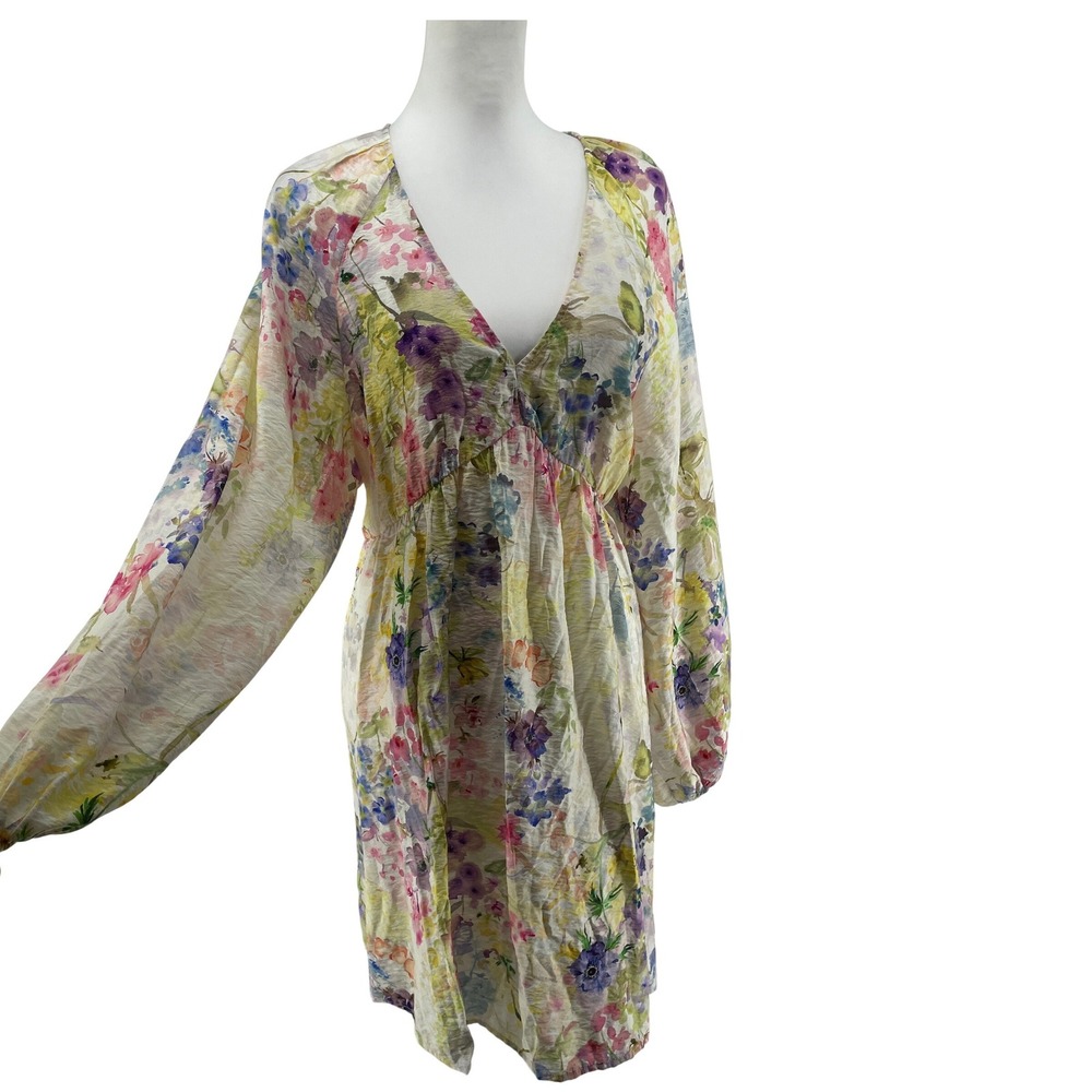 Floral Mini Dress Womens Medium Cottagecore Garden Party Boho Ethereal Romantic